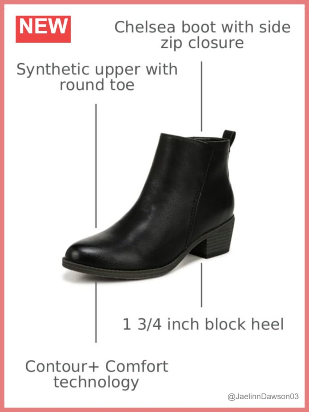 Chelsea Ankle Boots Block Heel Zip Side Synthetic Comfort - Picture 2 of 6
